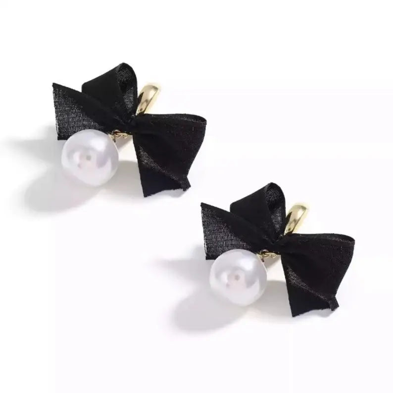 Silver Bow Pearl Drop Earrings