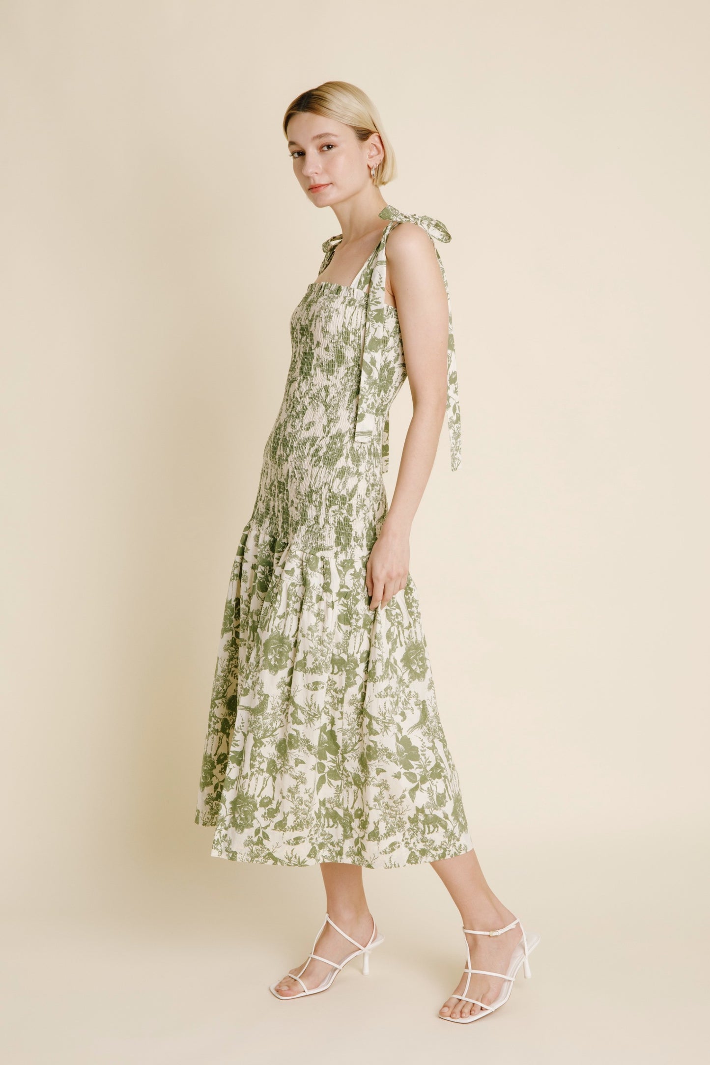 Green Toile Tie Dress