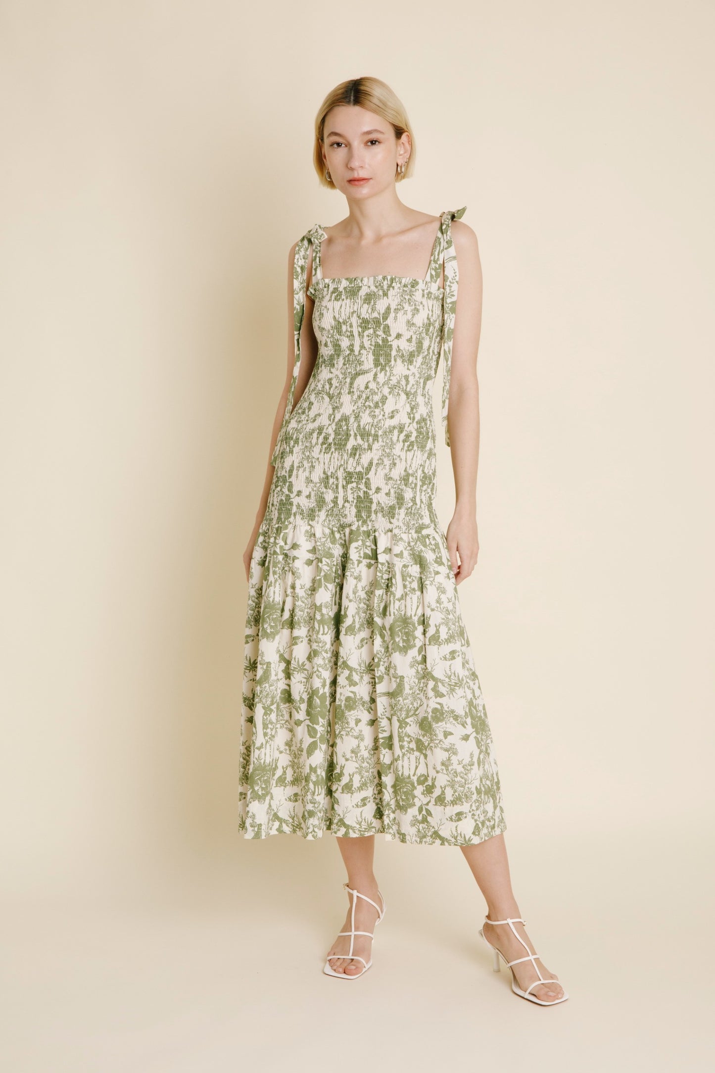 Green Toile Tie Dress