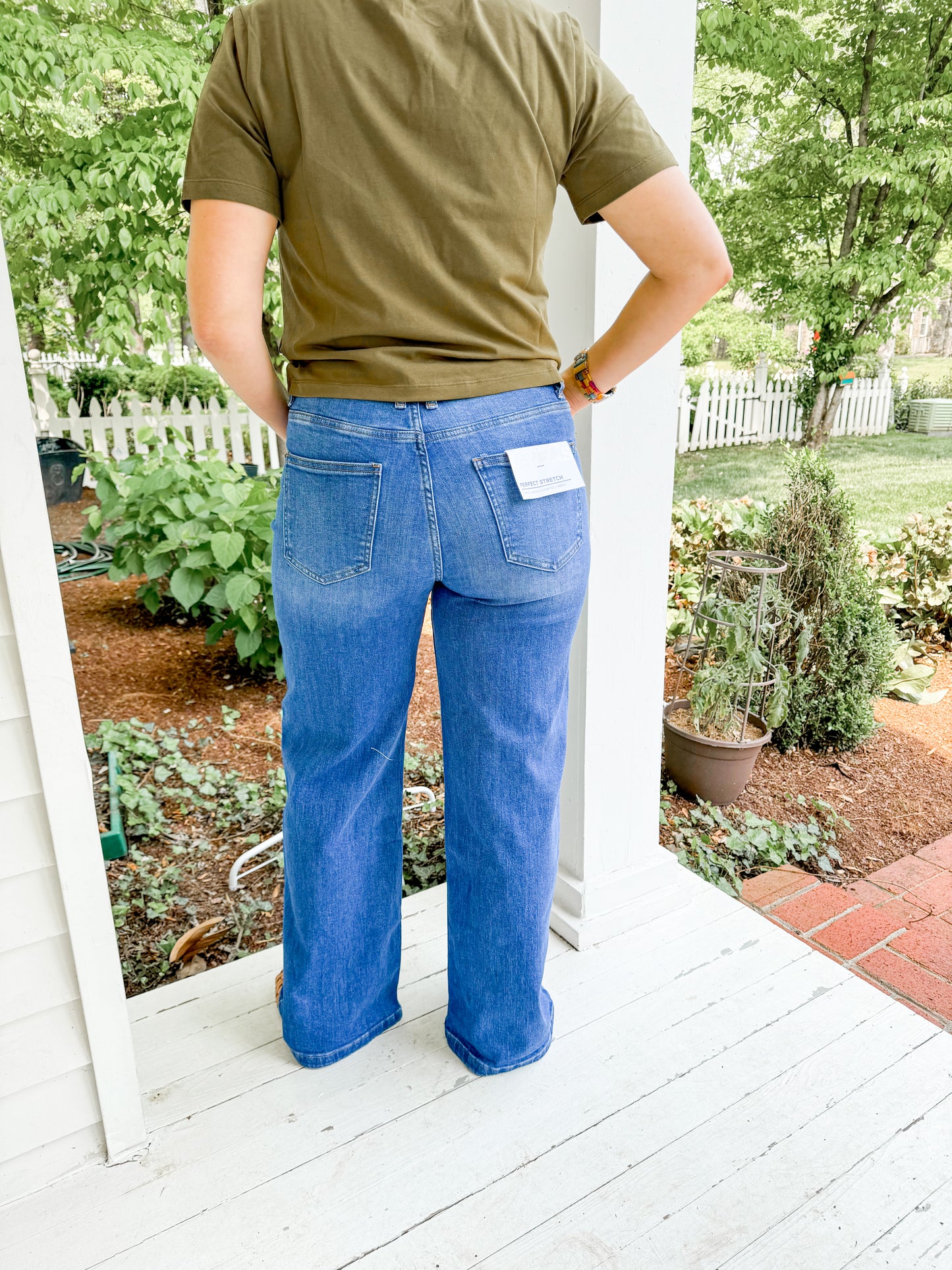 high rise wide leg jeans with denim belt