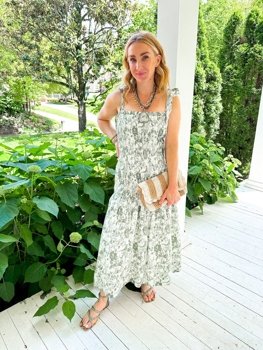 Green Toile Tie Dress