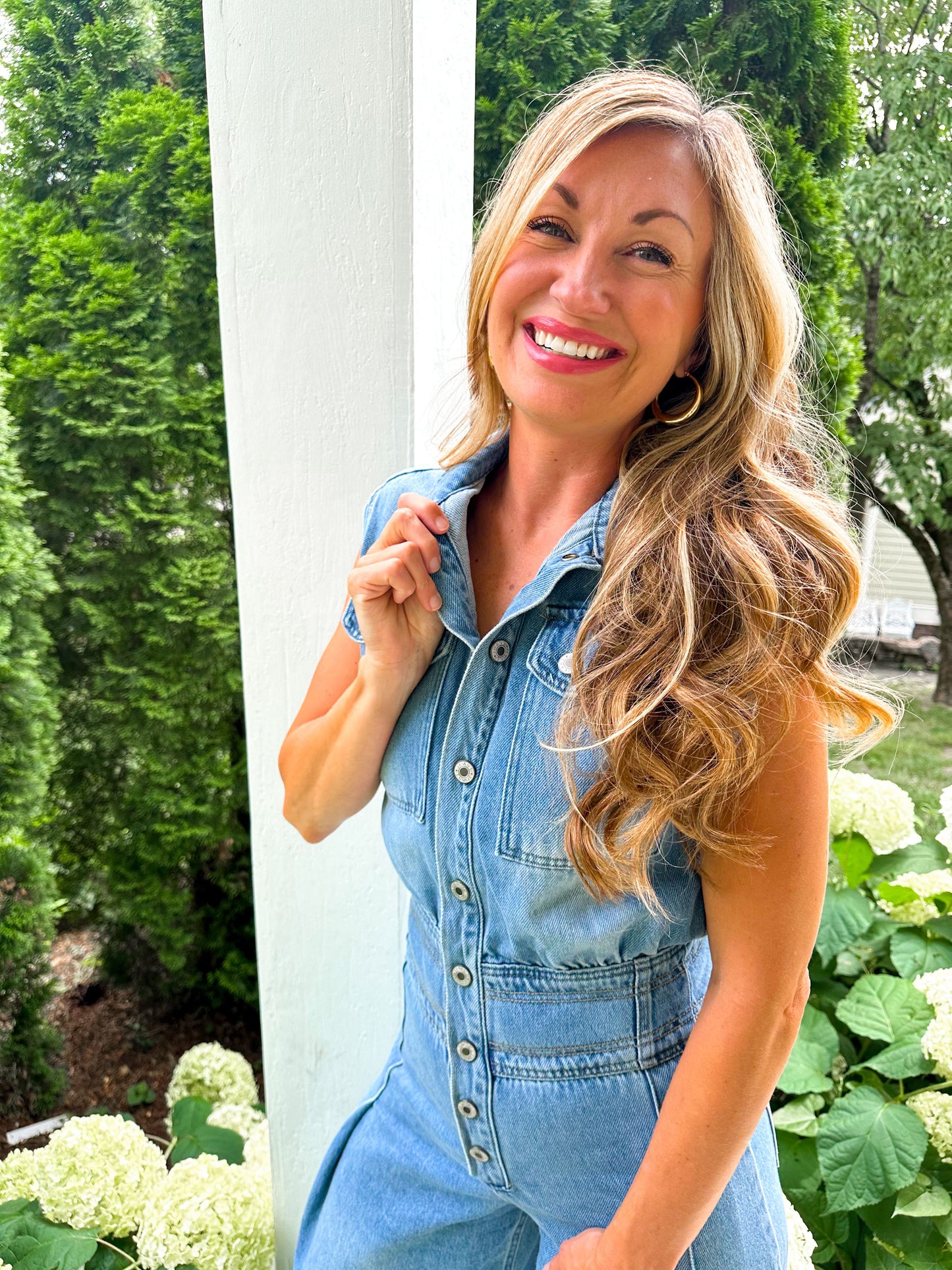 Denim Button Down Sleeveless Jumpsuit