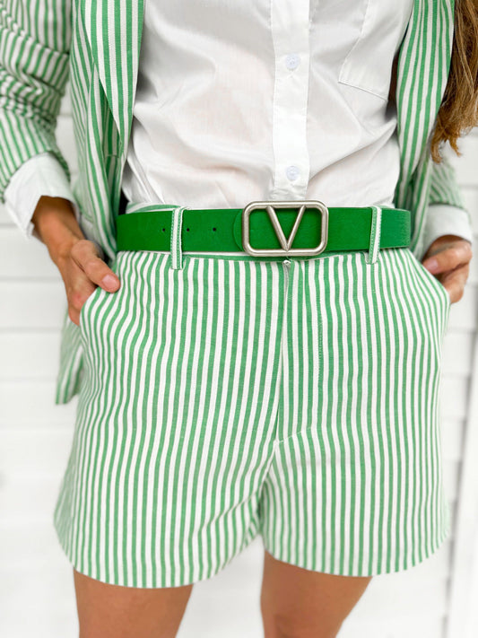 Green & White Striped Shorts