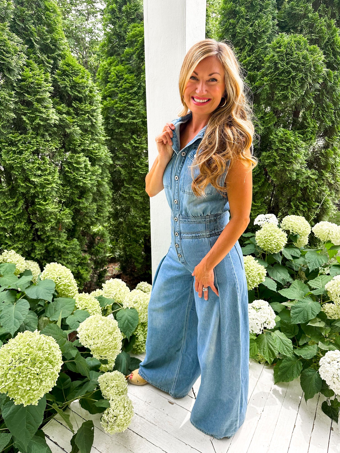 Denim Button Down Sleeveless Jumpsuit