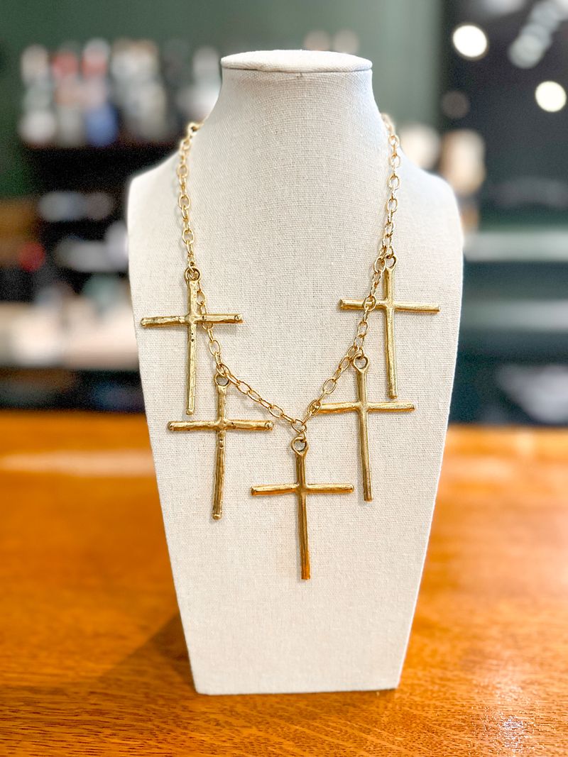 5 Crosses Gold Necklace