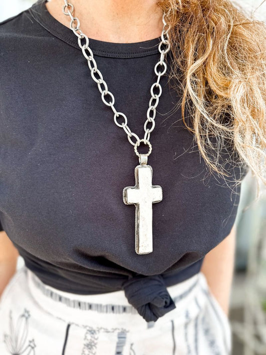 Two Tone Bone Cross Necklace