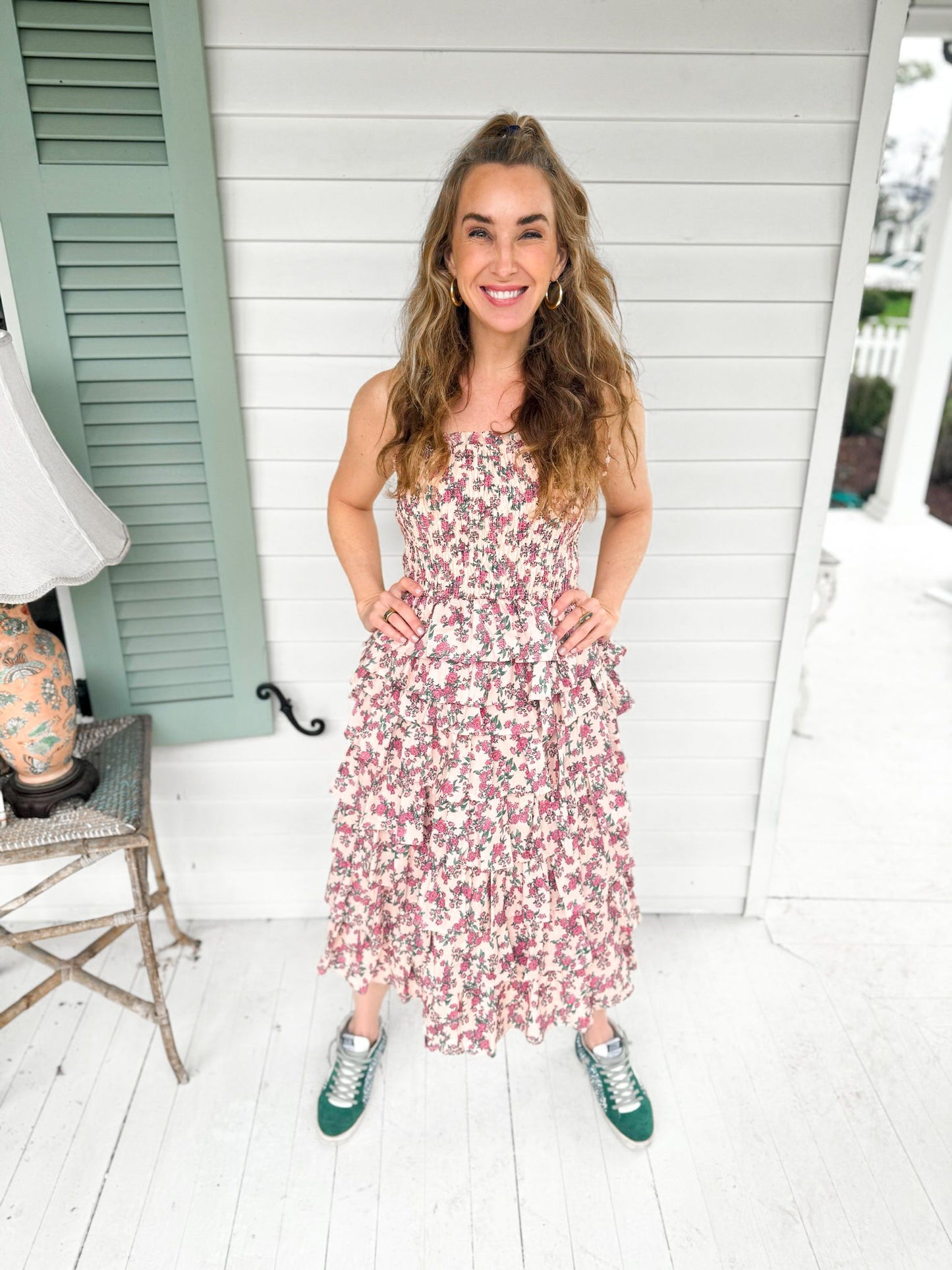 Smocked Floral Top with Ties