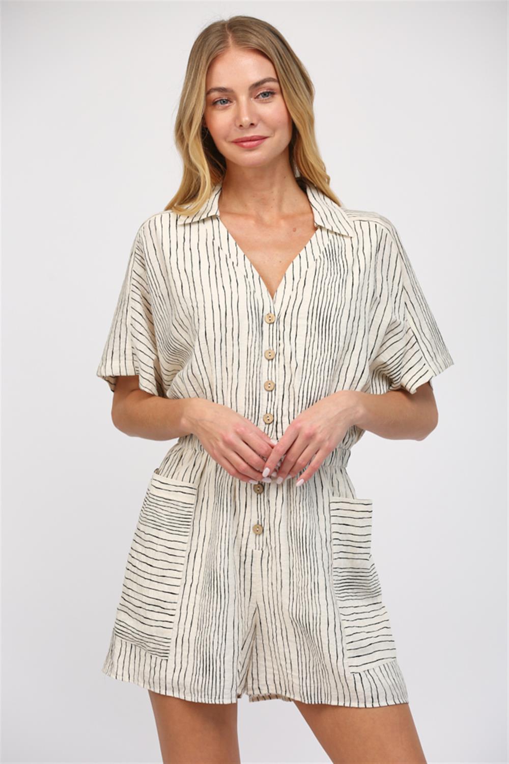 Stripe Button Front Romper